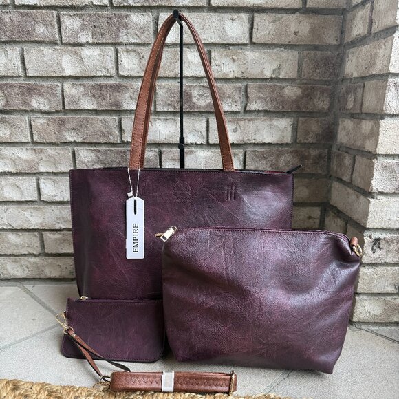 EMPIRE 3 PC TOTE CROSSBODY WRISTLET SET WOMEN'S BAG BurgundyTravel Vacation - Picture 1 of 16